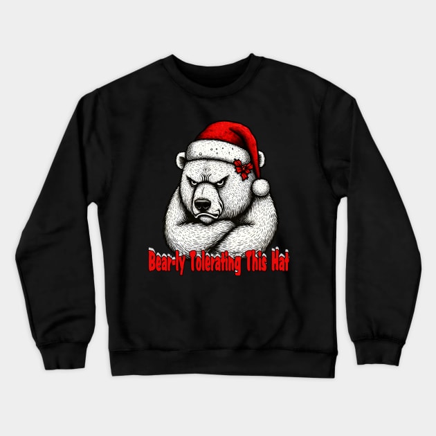 Cute and Grumpy Christmas Polar Bear Crewneck Sweatshirt by MetalByte